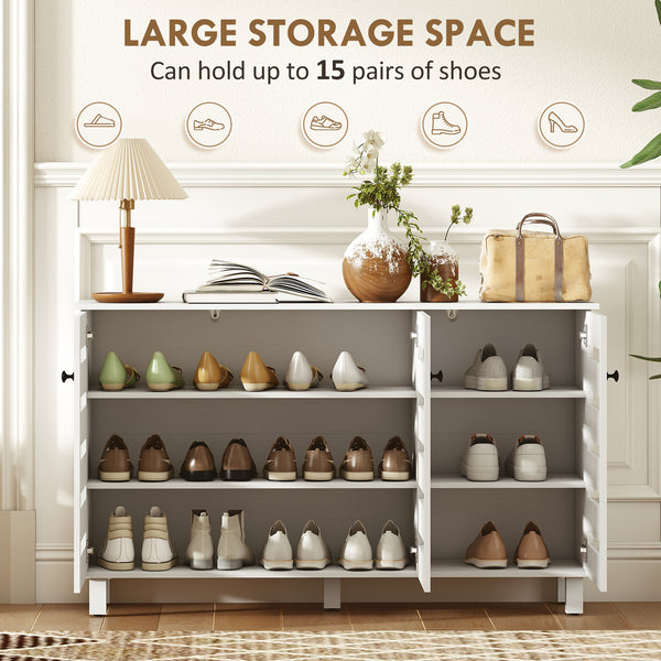 Meuble à chaussures avec 2 armoires et tablettes ajustables pour 15 paires, blanc