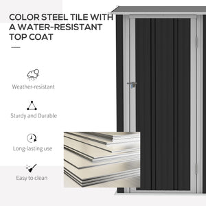 Abri de jardin en métal avec toit incliné et porte verrouillable pour outils, gris