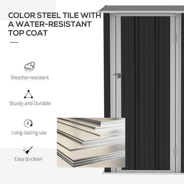 Abri de jardin en métal avec toit incliné et porte verrouillable pour outils, gris