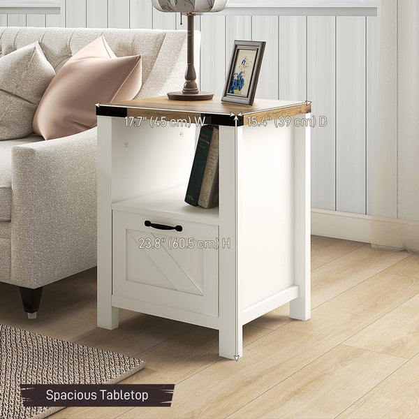Table d'appoint style farmhouse avec rangement, blanche