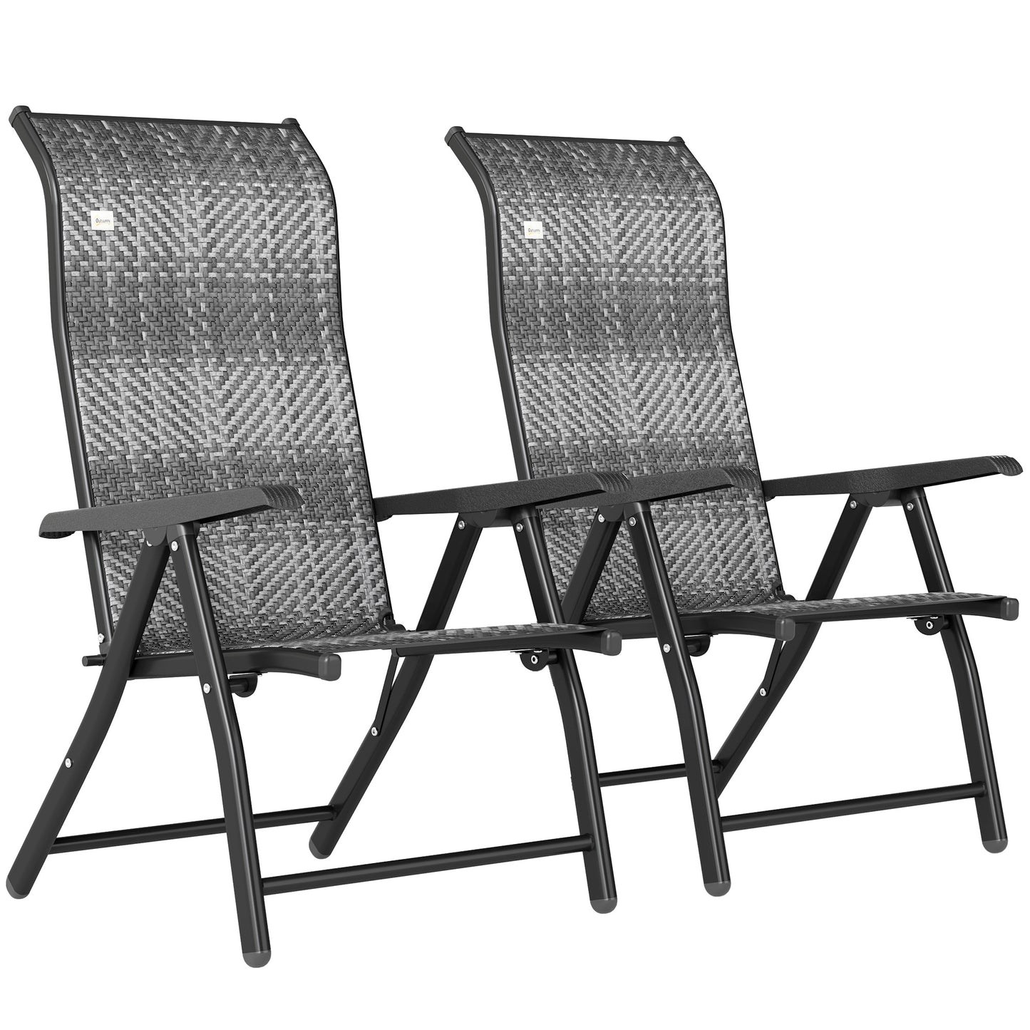 Lot de 2 chaises pliantes d'extérieur en osier avec dossier réglable, gris mélangé