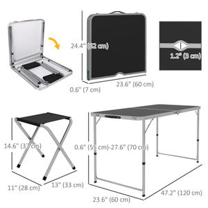 Table de pique-nique pliante avec chaises de camping, Noir.