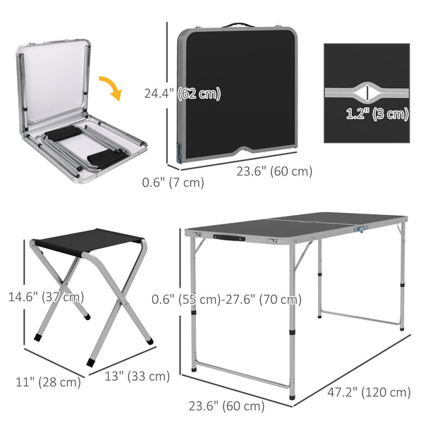 Table de pique-nique pliante avec chaises de camping, Noir.