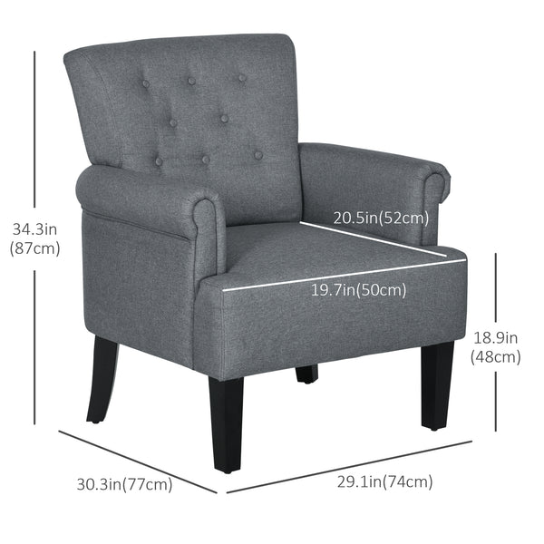 Fauteuil d'appoint en tissu avec pieds en bois et accoudoirs arrondis, gris