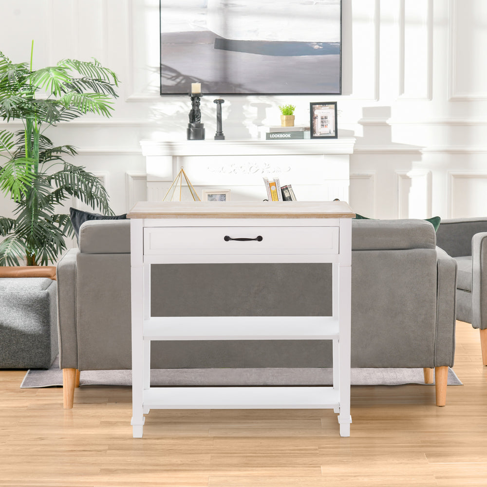 Console d'entrée étroite et moderne avec tiroir et 2 étagères, blanche
