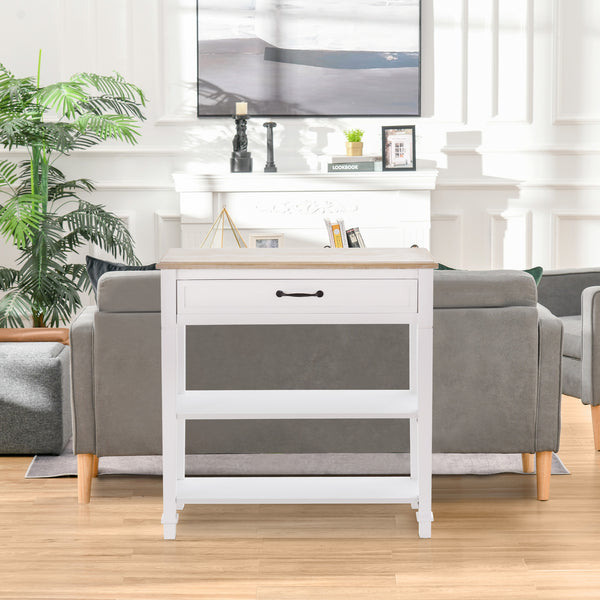 Console d'entrée étroite et moderne avec tiroir et 2 étagères, blanche