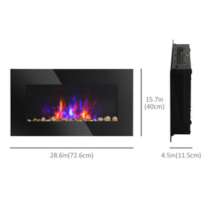 Cheminée murale de 72 cm avec effet flamme LED breveté et 7 couleurs, noir