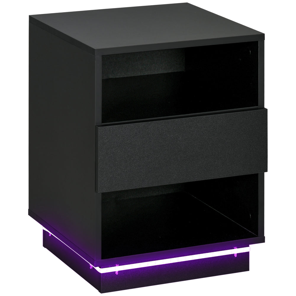 Table de chevet avec éclairage LED et télécommande, noir
