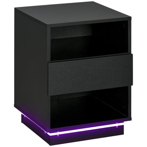Table de chevet avec éclairage LED et télécommande, noir