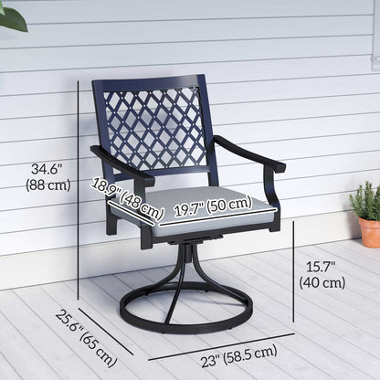 Lot de 2 chaises pivotantes et à bascule en métal avec coussin et accoudoirs