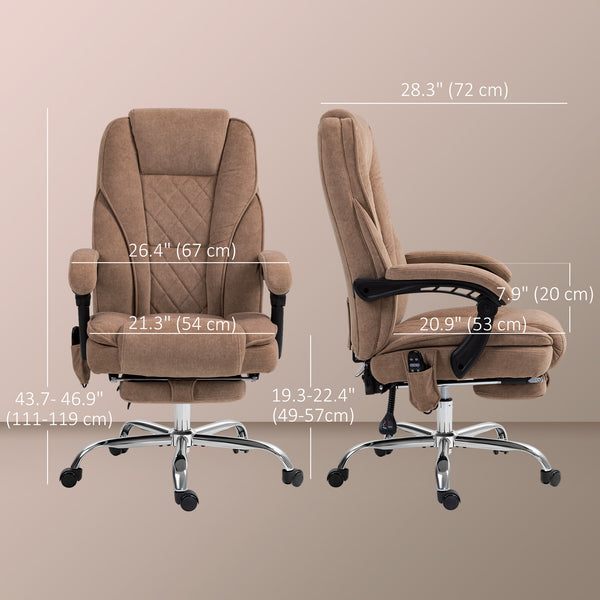Massage office chair with adjustable height and footrest, brown