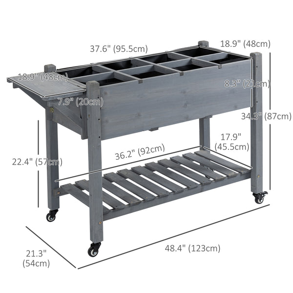 Potager surélevé avec 8 compartiments et étagère de rangement, gris