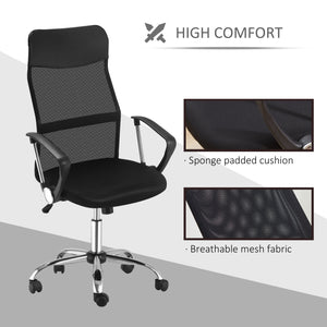 Chaise de bureau en maille, dossier haut, pivotante, hauteur réglable, roulettes, noire