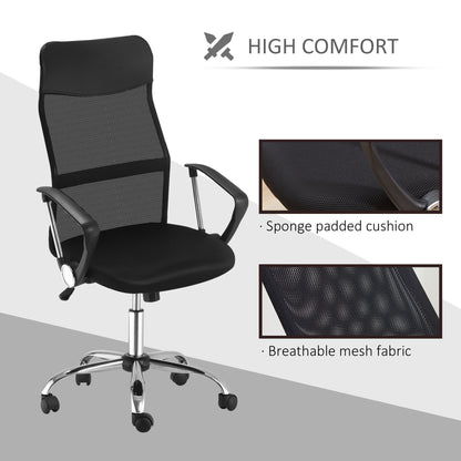 Mesh Office Chair, High Back, Swivel, Adjustable Height, Casters, Black