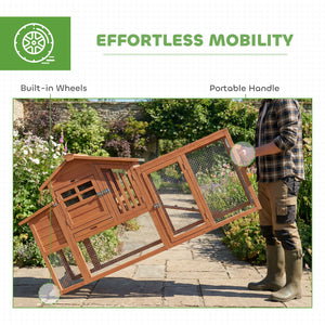 Poulailler mobile en bois avec enclos et plateau amovible pour 1 à 2 poules