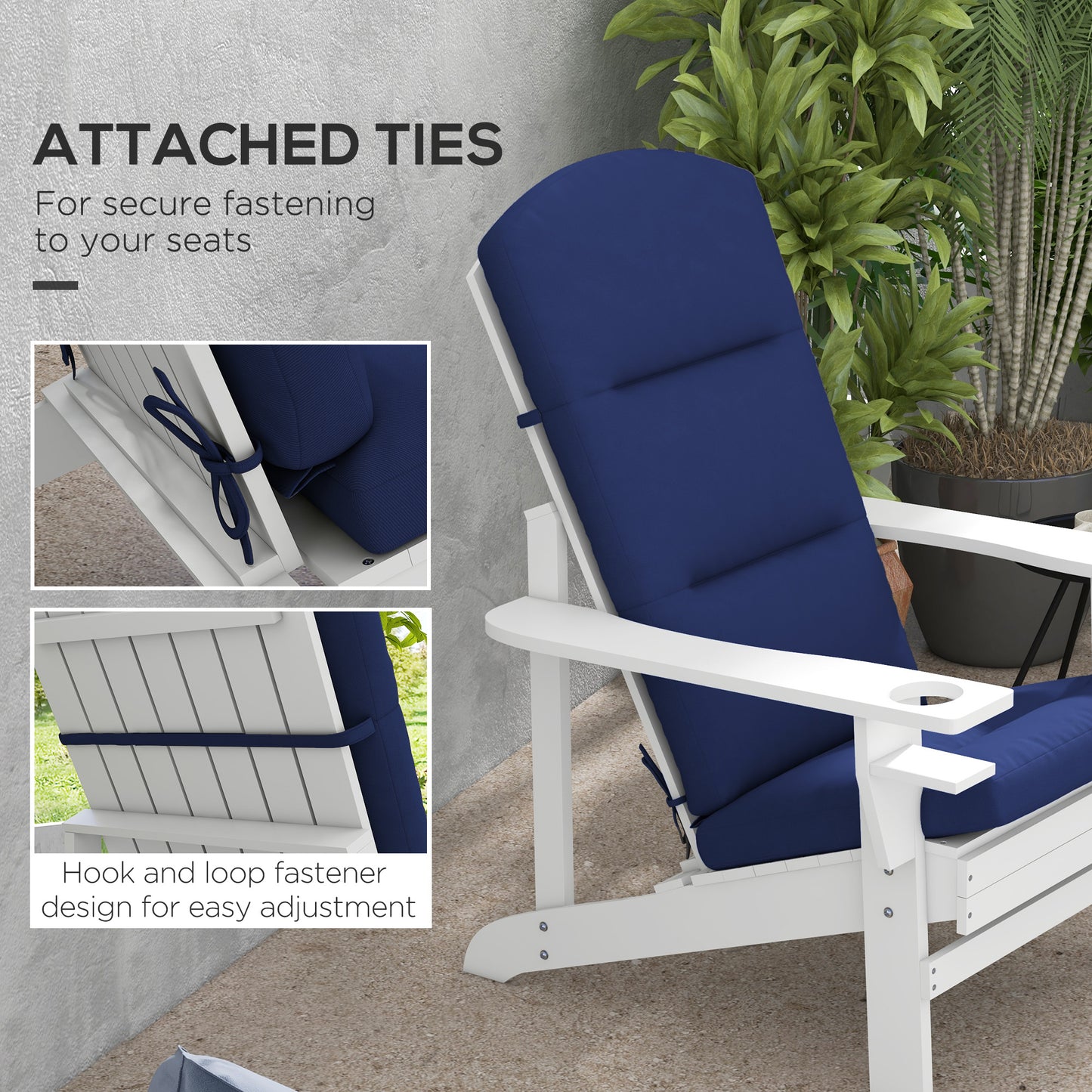 Coussins de remplacement pour chaise de patio Adirondack, avec dossier et attaches, lot de 2, bleu