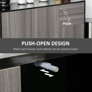 Modern kitchen sideboard with coffee corner, push-to-open mechanism and 2 drawers for living room, black