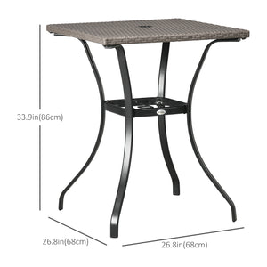 Table basse d'extérieur en résine tressée avec trou pour parasol, gris clair