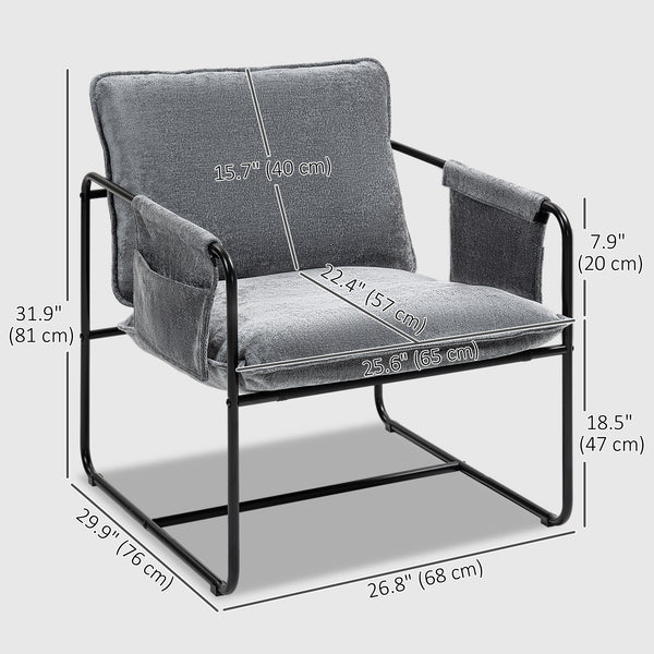 Fauteuil avec poches latérales et structure en acier, gris