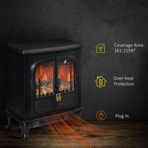 Electric Fireplace with LED Flame Effect Double Door 750W/1500W, Black