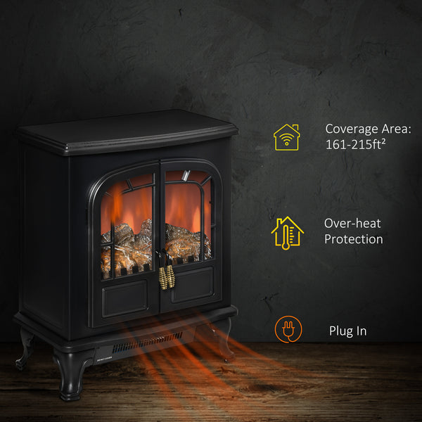 Electric Fireplace with LED Flame Effect Double Door 750W/1500W, Black