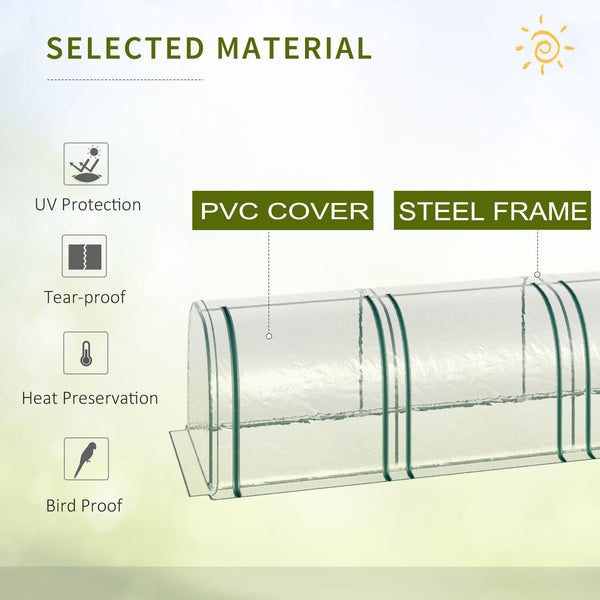 Portable tunnel greenhouse with 4 zippered doors, transparent