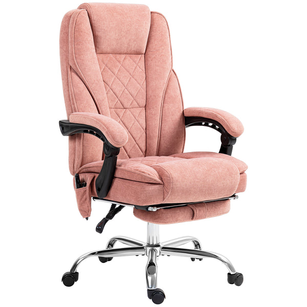 Reclining massage office chair with adjustable height and footrest, pink