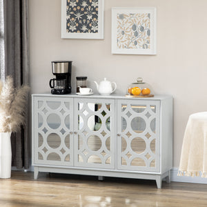 Buffet de cuisine avec 3 portes miroir, 2 placards et une étagère réglable, gris