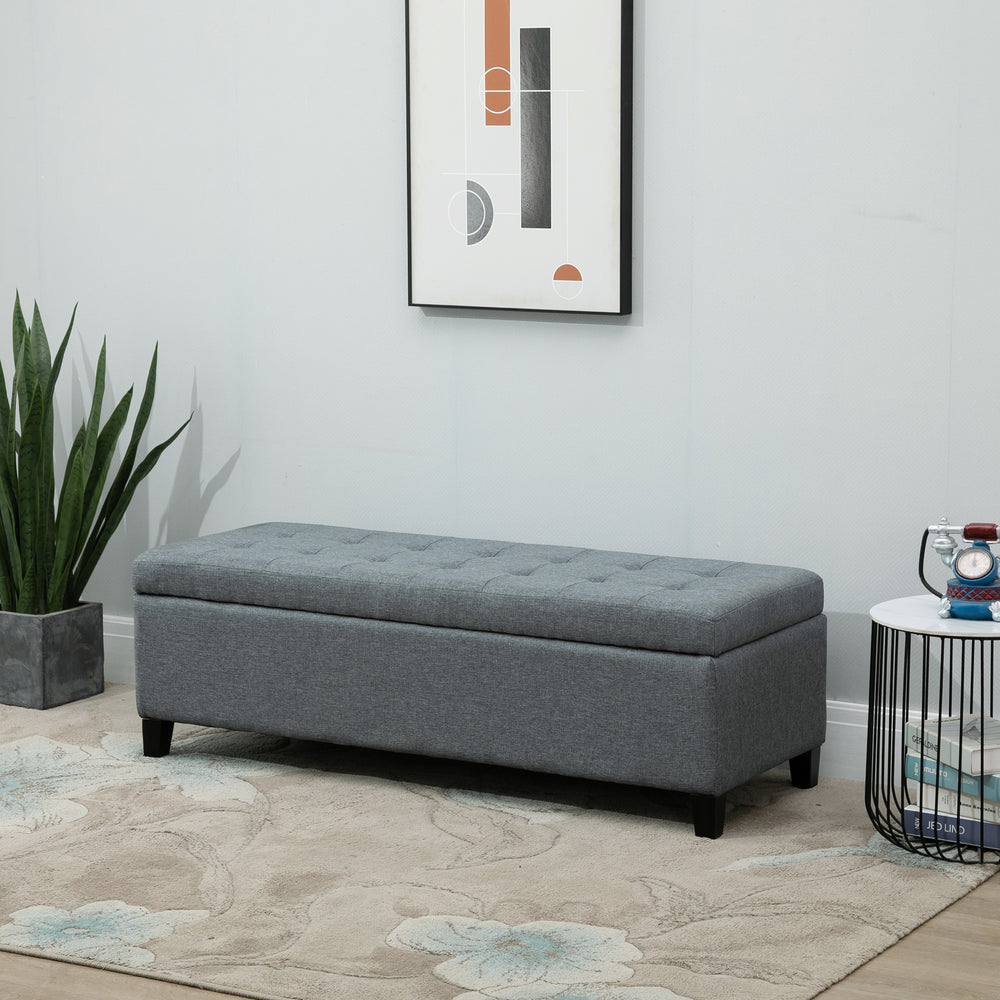 Banc d'entrée rectangulaire capitonné en lin, gris