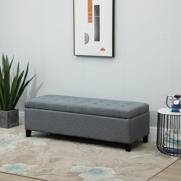 Banc d'entrée rectangulaire capitonné en lin, gris