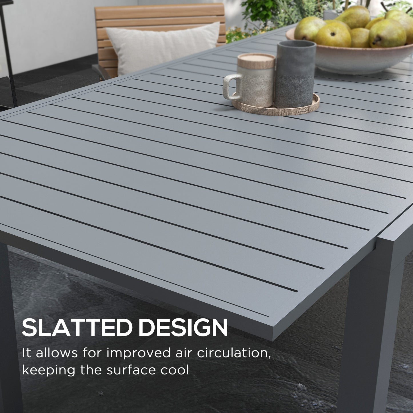 Outsunny Aluminum Outdoor Dining Table for 6-8 People, Extendable Patio Table for Garden, Lawn and Balcony, Charcoal Grey