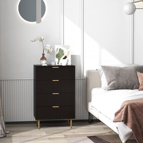 Modern 4-drawer dresser for bedroom, gold legs and handles, black
