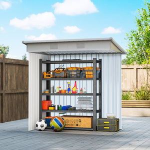 Metal garden shed with lockable sliding doors and ventilation, grey