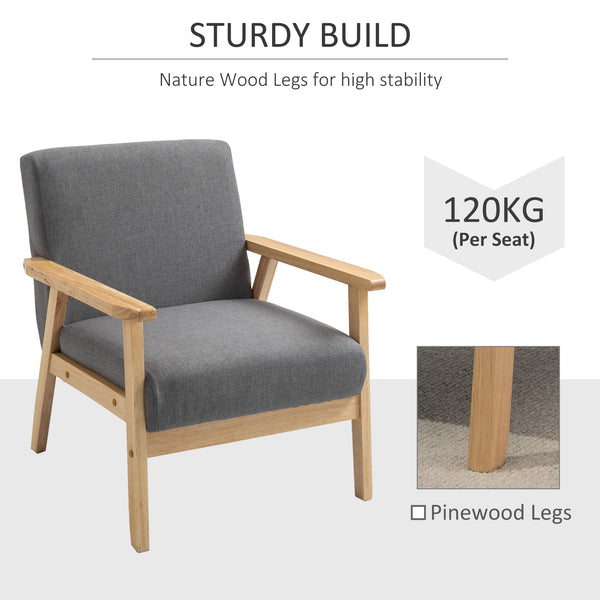 Fauteuils d'appoint minimalistes en lin épais et assise large, gris