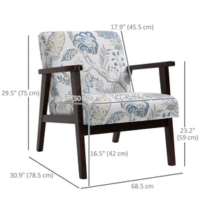 Fauteuil rétro en tissu avec accoudoirs en bois, motif floral