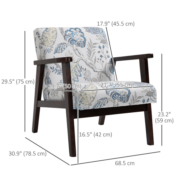 Fauteuil rétro en tissu avec accoudoirs en bois, motif floral