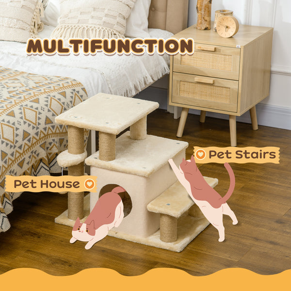 Escalier pour chat avec griffoirs et jouet balle, beige
