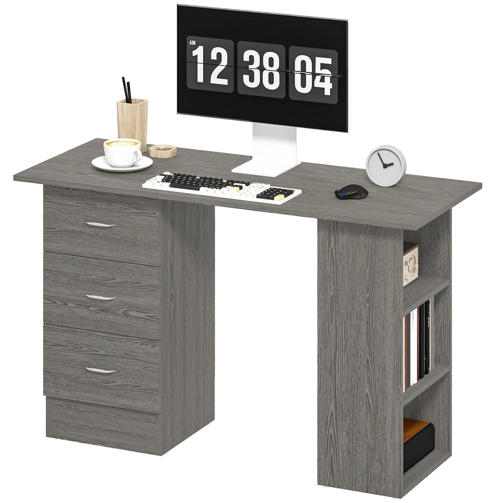 Bureau 47 pouces, étagères de rangement à 3 niveaux avec tiroirs, table d'écriture, gris
