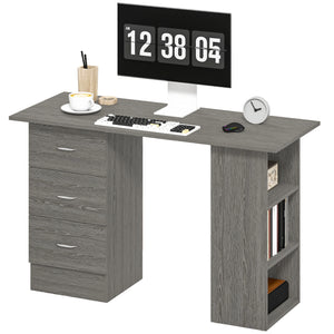 Bureau 47 pouces, étagères de rangement à 3 niveaux avec tiroirs, table d'écriture, gris