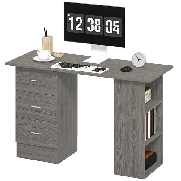 Bureau 47 pouces, étagères de rangement à 3 niveaux avec tiroirs, table d'écriture, gris