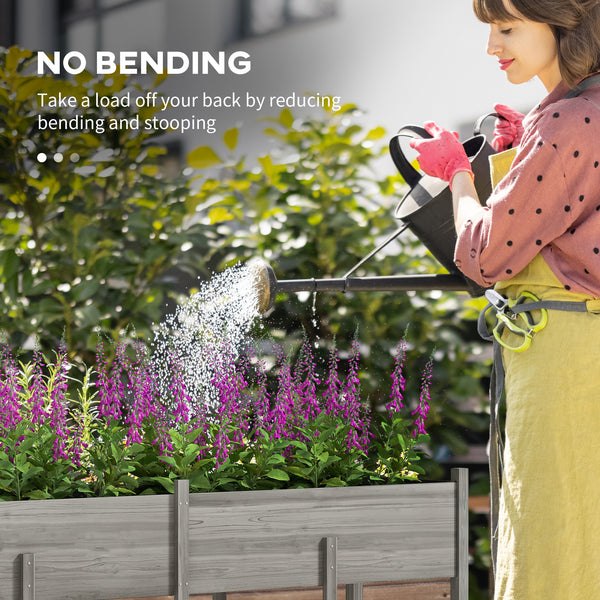 Jardinière surélevée en bois avec pieds, doublure et trous de drainage, gris