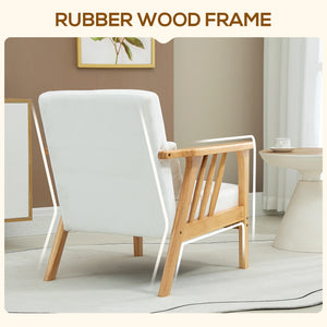 Fauteuil rembourré avec structure en bois d'hévéa, blanc