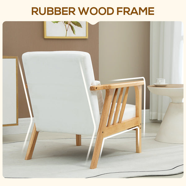 Fauteuil rembourré avec structure en bois d'hévéa, blanc
