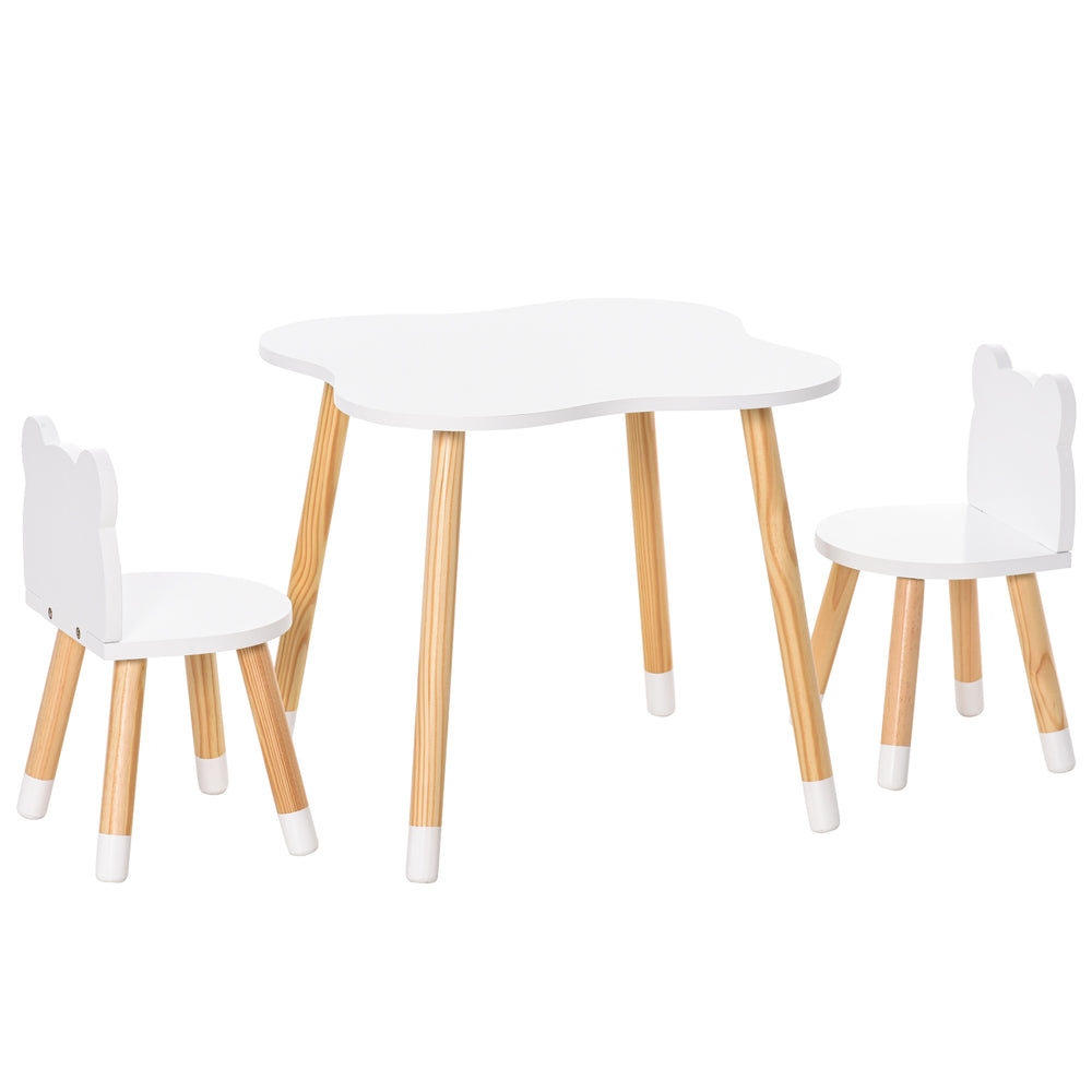Wooden table and 2 chairs set for children from 1 to 4 years old, white