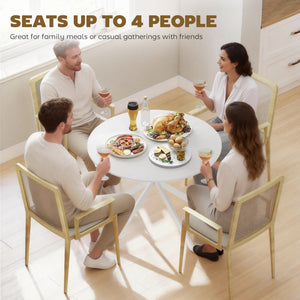 40" Round Kitchen Table for 4, Industrial Dining Table with Steel Legs for Dining Room, White Oak