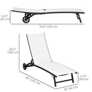 Outdoor Lounge Chair Set of 2, Tanning Chair with Wheels, Breathable Mesh for Patio, Backyard, Poolside, Cream White