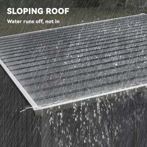 Lean-to garden shed in galvanized metal with foundation, sliding door and 2 vents, dark grey