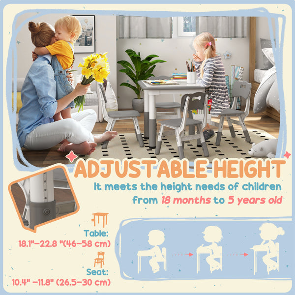 Ensemble table et chaises 5 pièces à hauteur réglable, gris