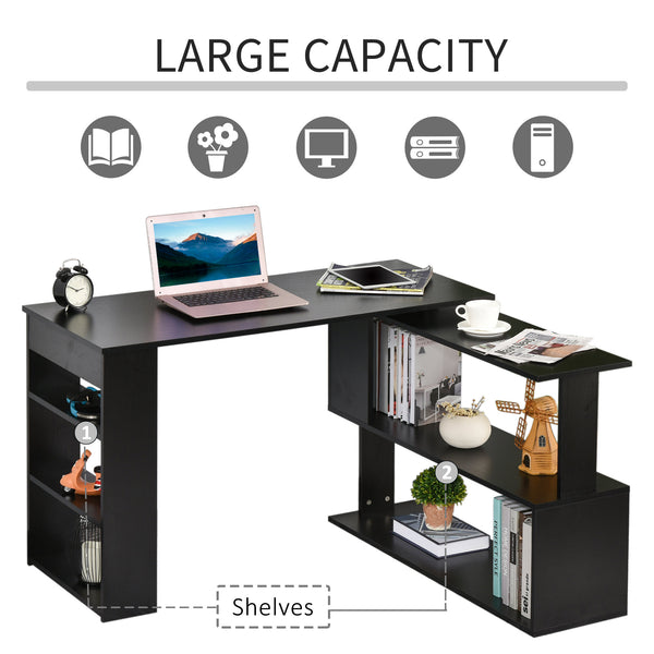 Bureau d'angle HOMCOM en L, pivotant à 360°, avec étagère de rangement, noir