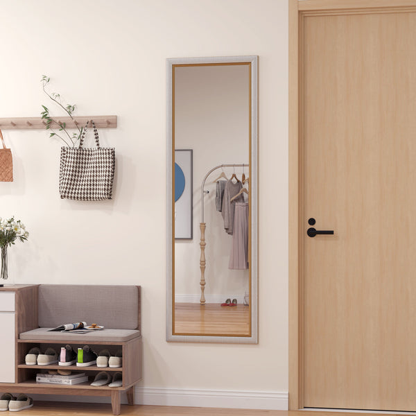 Miroir sur pied à poser ou mural, avec cadre, pour chambre à coucher, argenté